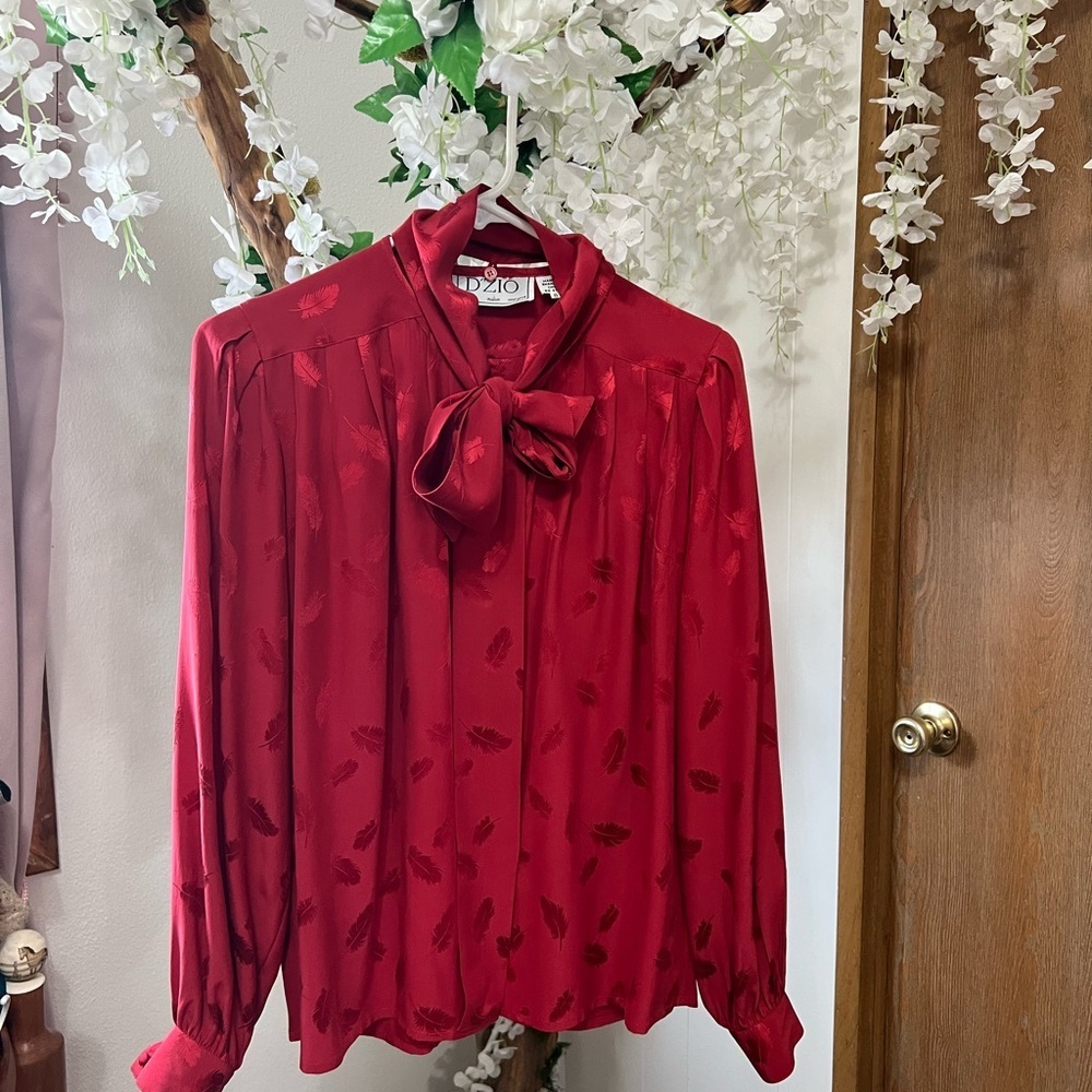 VINTAGE Tie Front Bow Long Sleeve Blouse ♥️ 🪶